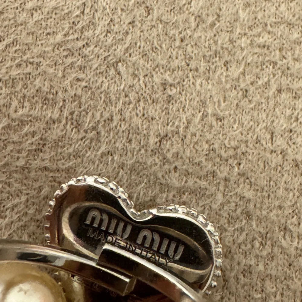 Miu Miu Sterling Silver 925 Crystal Heart Ring Pearl Pink Rhinestone Adjustable - Picture 4 of 9